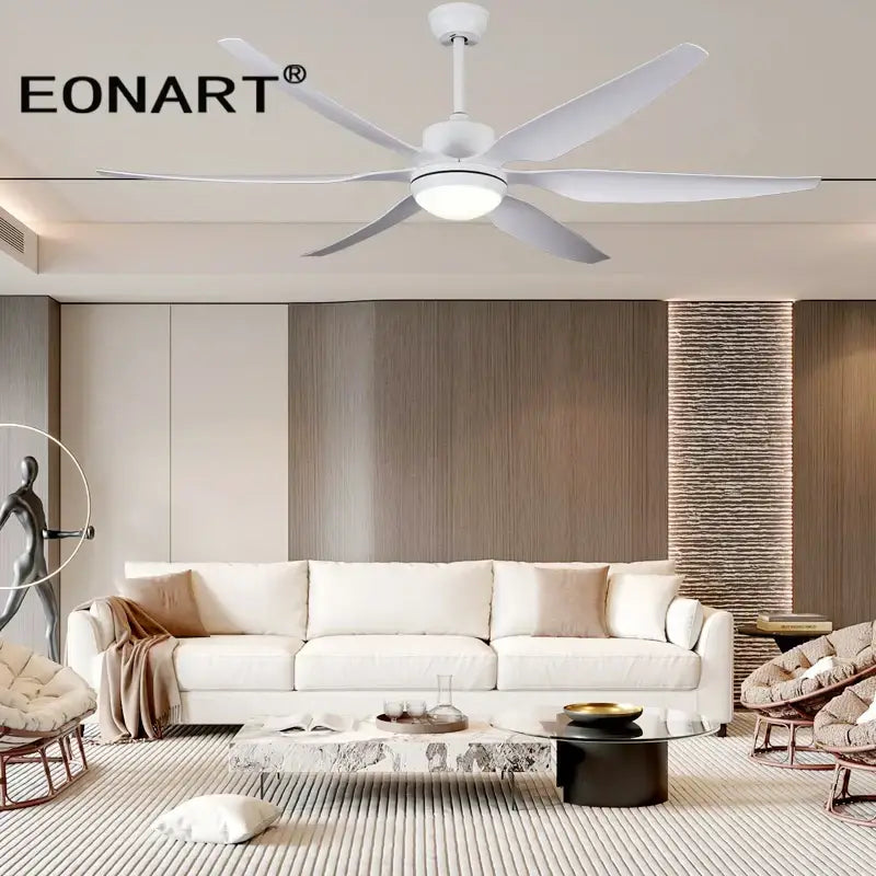 Modern white eonart ceiling fan with five sleek blades and integrated led light for living room with remote control