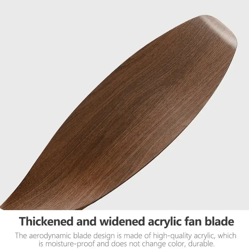 Modern black ceiling fan with remote control featuring a thickened brown acrylic fan blade with wood-grain finish for living room