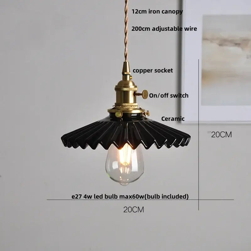Modern black ceramic led pendant light with brass socket copper switch and exposed edison bulb by decorbites black ceramic