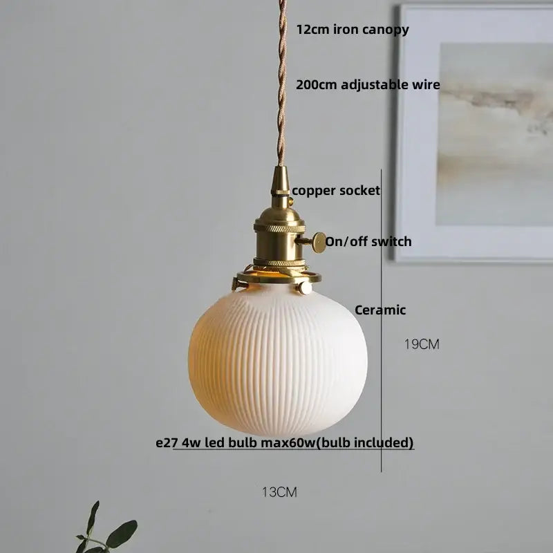 Modern black ceramic led pendant light with white ribbed ceramic globe brass socket decorbites black ceramic design