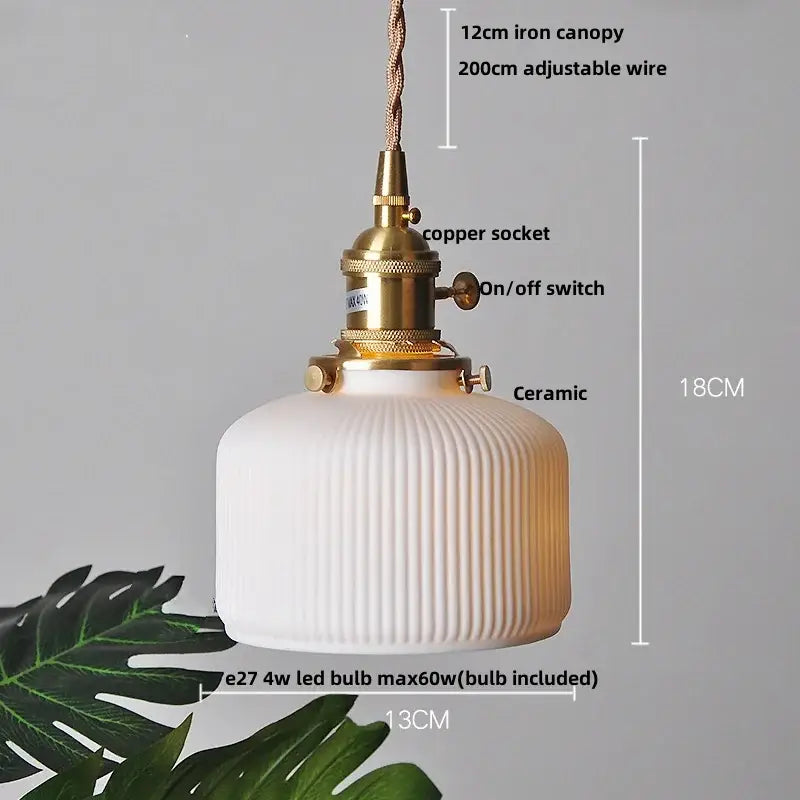 Modern black ceramic led pendant light with white ceramic vertical ridges and brass copper socket decorbites black ceramic