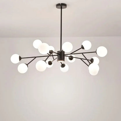 Modern black chandelier by decorbites featuring frosted glass globe bulbs for stylish living room decor