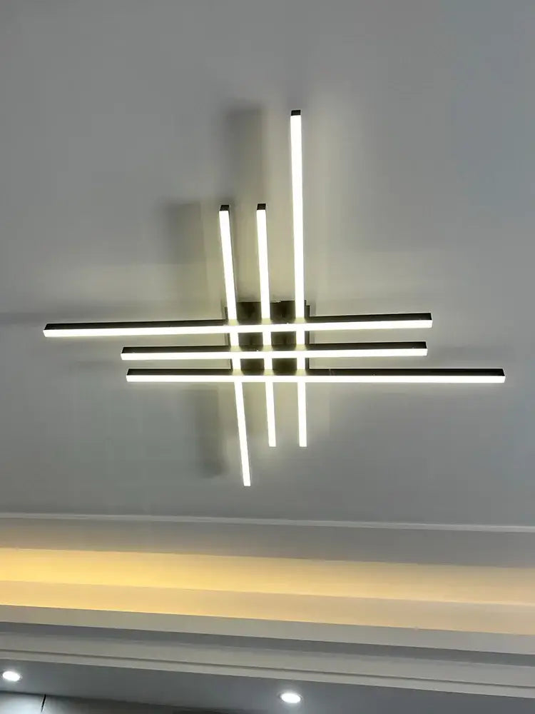 Modern black chandelier led ceiling lamp with sleek white led strips and dark metal frame for living room decorbites ceiling lamp