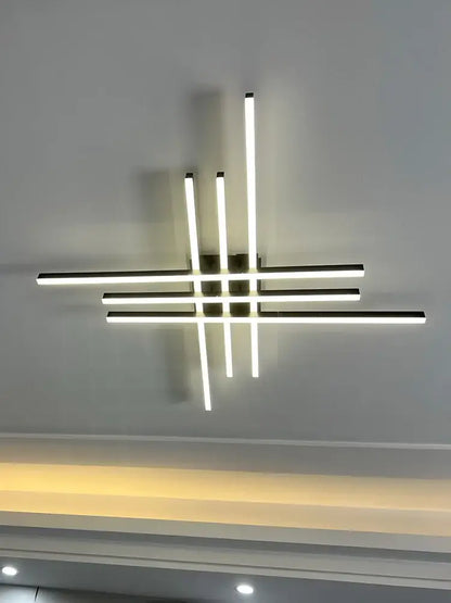 Modern black chandelier led ceiling lamp with sleek white led strips and dark metal frame for living room decorbites ceiling lamp