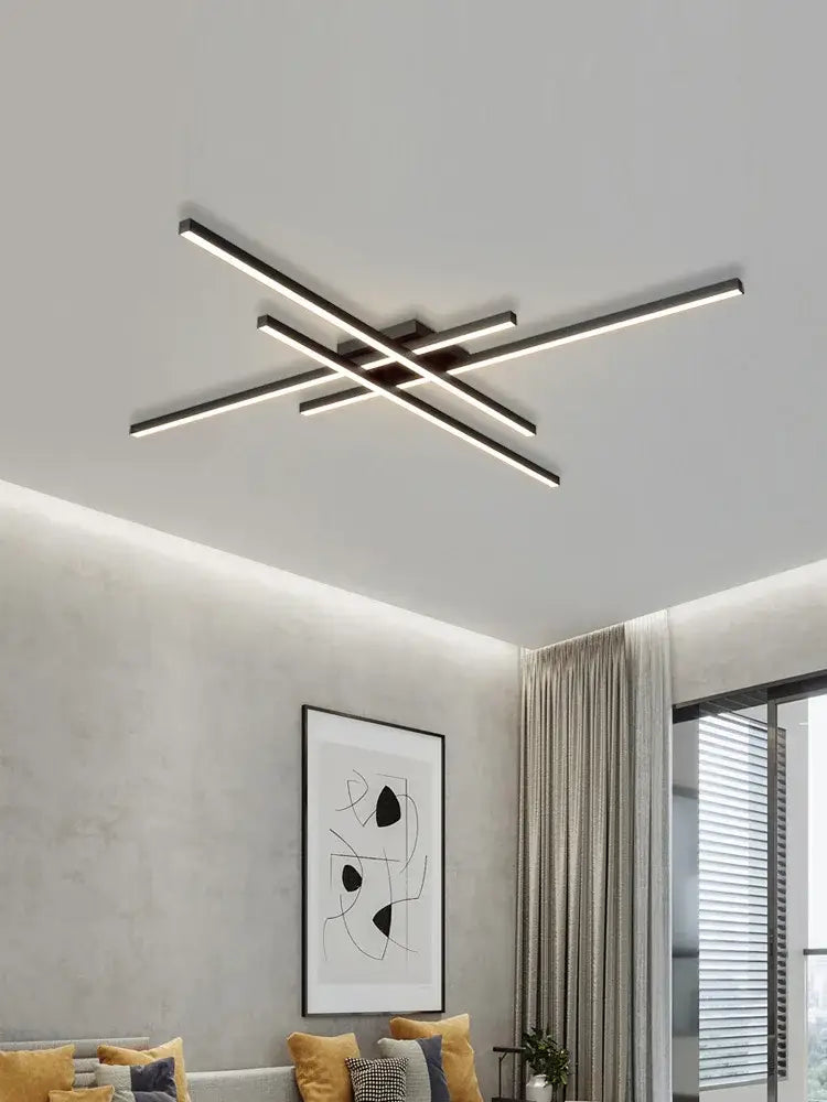 Modern black chandelier led ceiling lamp with sleek cross-shaped design for living room decorbites black chandelier