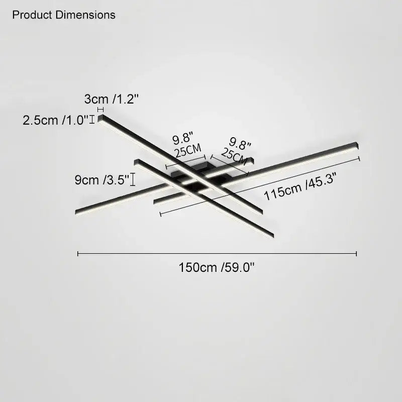 Modern black chandelier led ceiling lamp with sleek black and white linear bars in a geometric cross pattern for living room decorbites black chandelier