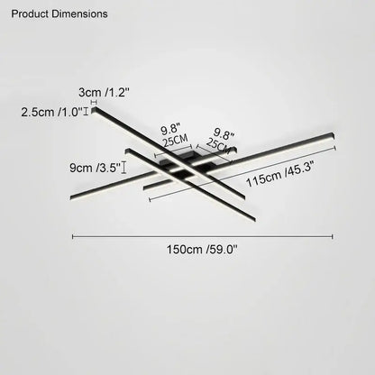 Modern black chandelier led ceiling lamp with sleek black and white linear bars in a geometric cross pattern for living room decorbites black chandelier