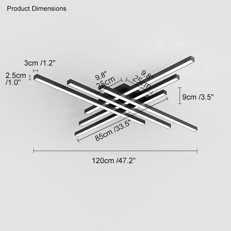 Modern black chandelier led ceiling lamp with sleek black and white intersecting led strips for living room decorbites ceiling lamp