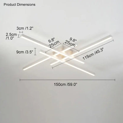 Modern black chandelier led ceiling lamp with intersecting white rectangular bars and central illuminated square for living room decorbites black chandelier