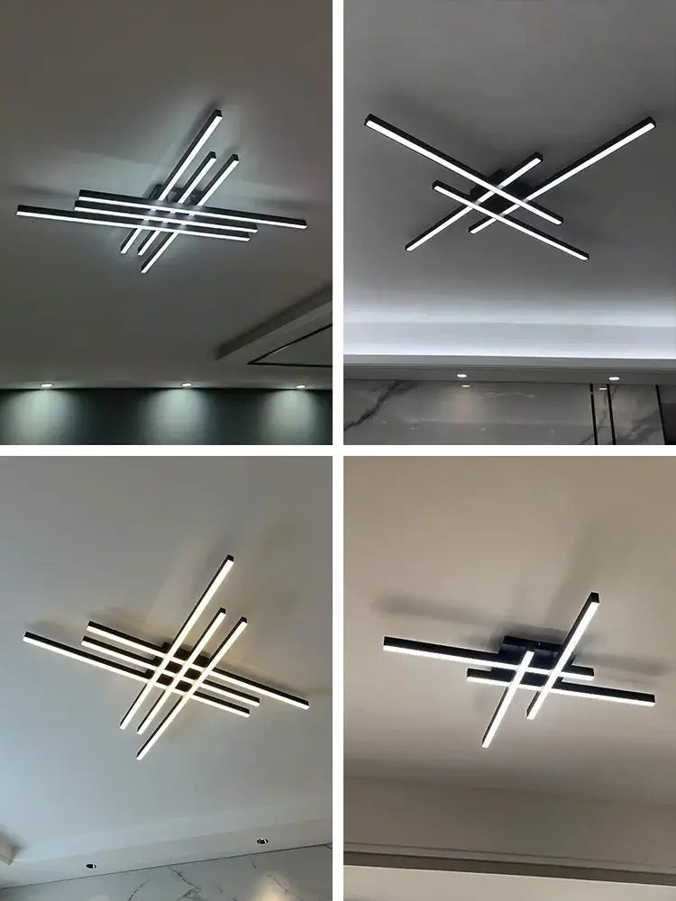 Modern black chandelier led ceiling lamp with intersecting bar design for living room decorbites ceiling lamp