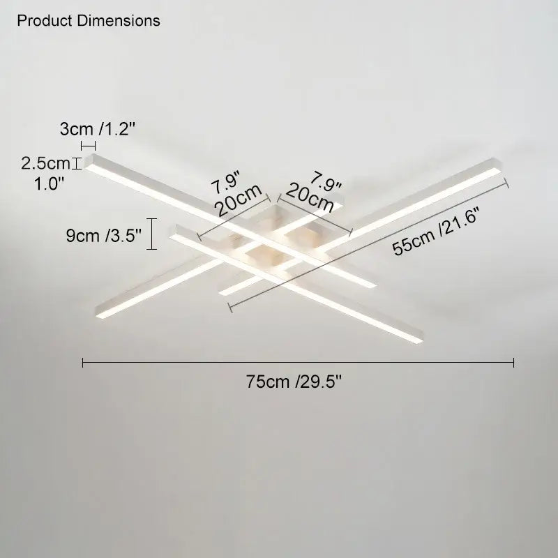 Modern black chandelier led ceiling lamp with intersecting white rectangular bars and warm central glow for living room decorbites ceiling lamp