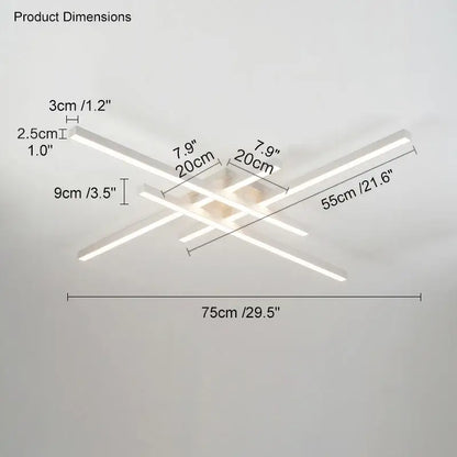 Modern black chandelier led ceiling lamp with intersecting white rectangular bars and warm central glow for living room decorbites ceiling lamp