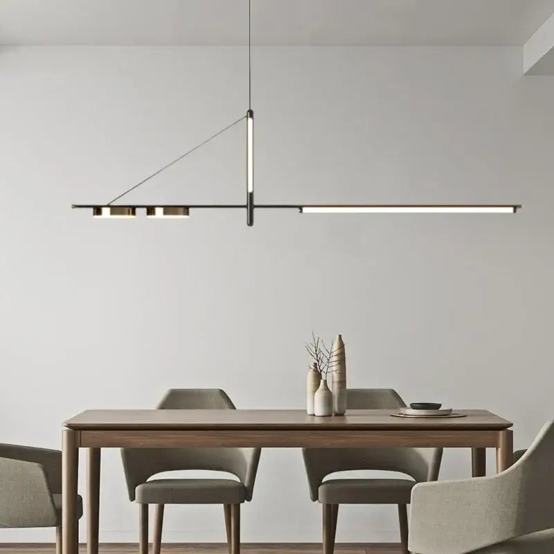Modern black chandelier pendant light with gold linear design for dining room decorbites black chandelier minimalist style
