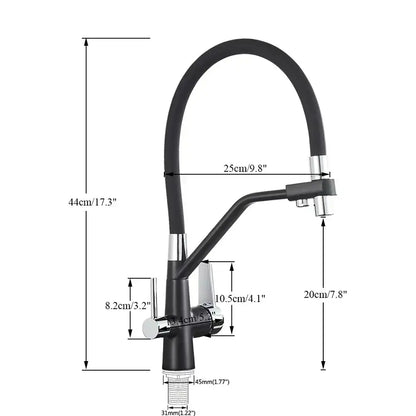 Modern black and chrome dual spout filter faucet with flexible gooseneck spout decorbites dual spout kitchen tap