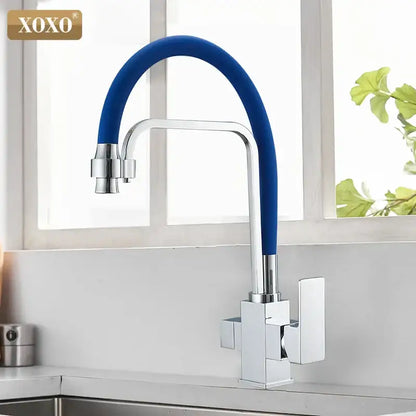 Modern black and chrome filter kitchen faucet with blue flexible hose single hole rotation filter kitchen faucet