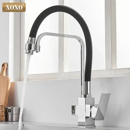 Xoxo modern black and chrome filter kitchen faucet with single hole installation and rotation filter kitchen hose