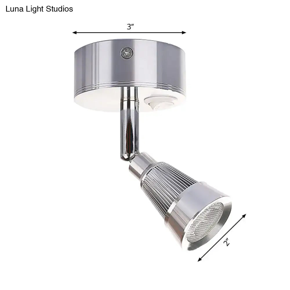 Chrome-finished black chrome smd light wall light with adjustable ribbed cylindrical head and circular mounting base