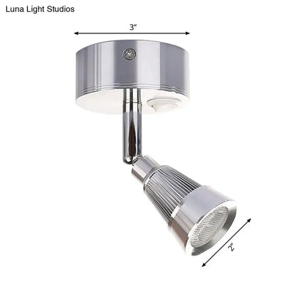 Chrome-finished black chrome smd light wall light with adjustable ribbed cylindrical head and circular mounting base