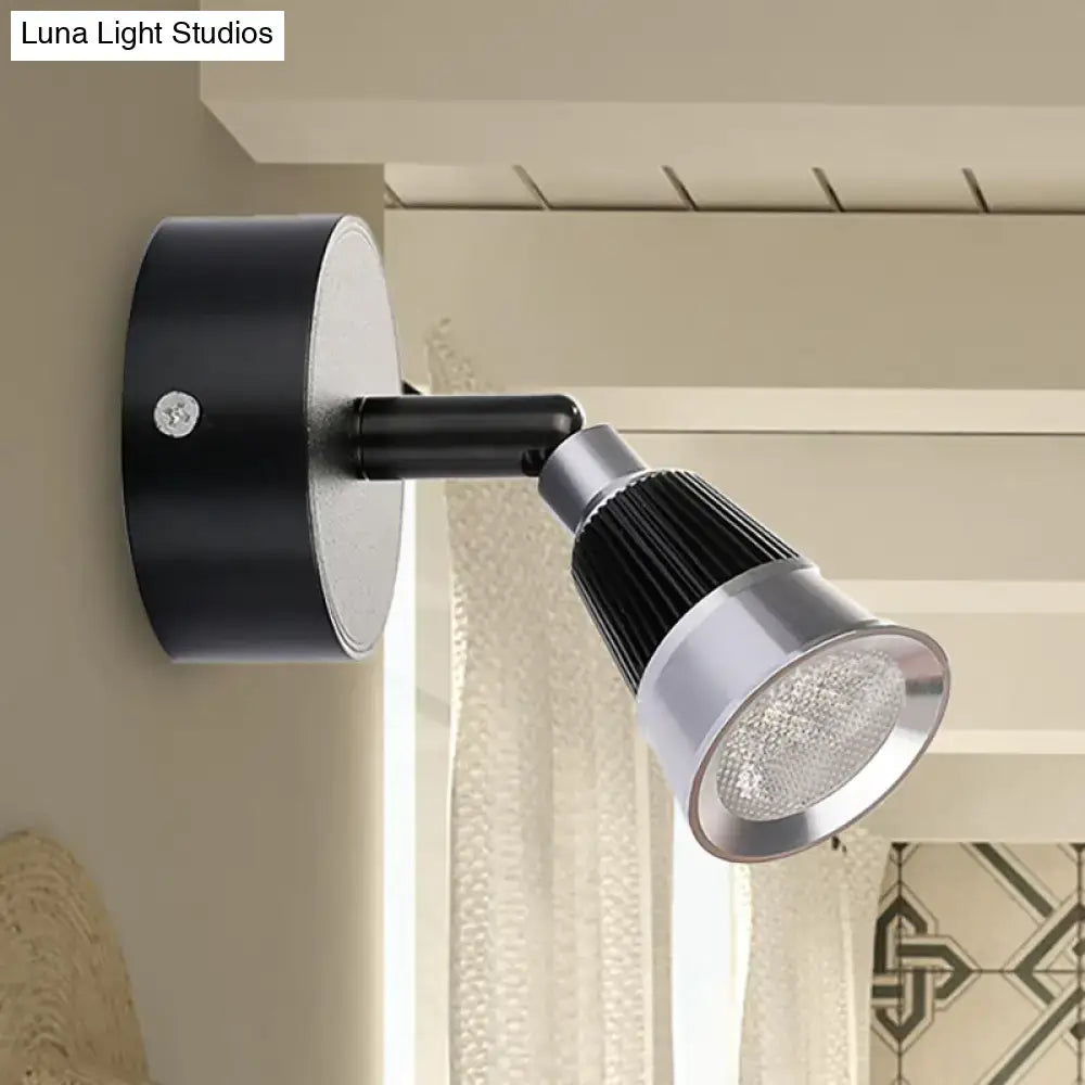 Modern black and chrome smd wall light with adjustable ribbed led spotlight for bedroom use