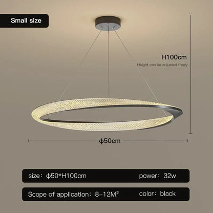Modern black circle chrome chandelier pendant light with embedded led inner ring and textured outer frame decorbites black circle