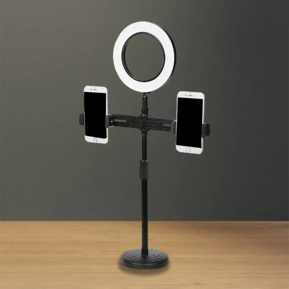 Modern black circle led wall light with usb port and adjustable stand featuring dual phone holders for inch fixture setup