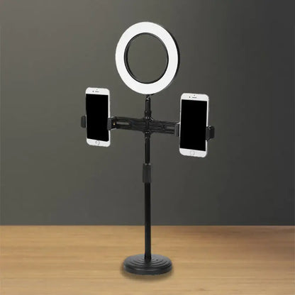 Modern black circle led wall light with usb port and adjustable stand featuring dual phone holders for inch fixture setup