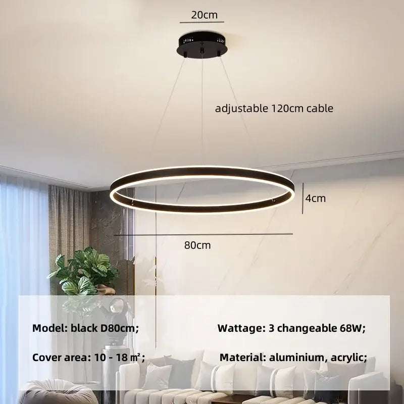 Modern black circle pendant chandelier led light with aluminum acrylic design and adjustable 120cm cable for living room decorbites circle pendant