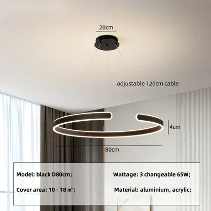 Modern black circle pendant chandelier with led lights and adjustable 120cm aluminum and acrylic cable for living room decorbites circle pendant