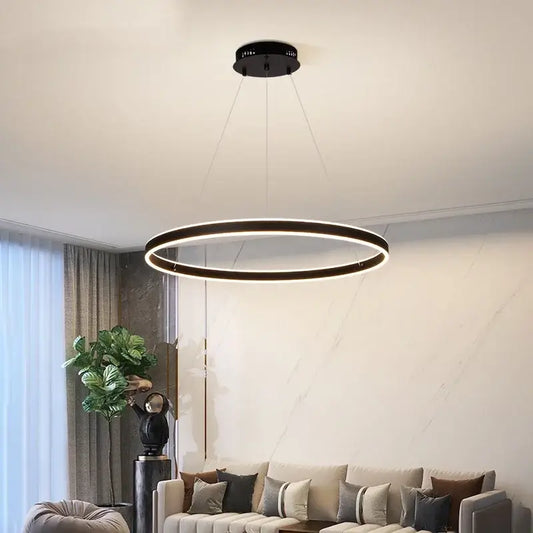 Modern black circle pendant chandelier with sleek minimalist design and illuminated edge for living room decorbites circle pendant