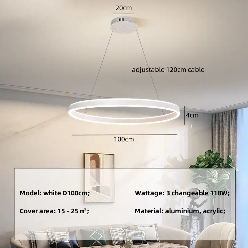 White circular LED ceiling light with sleek aluminum and acrylic design for living room decorbites circle pendant chandelier