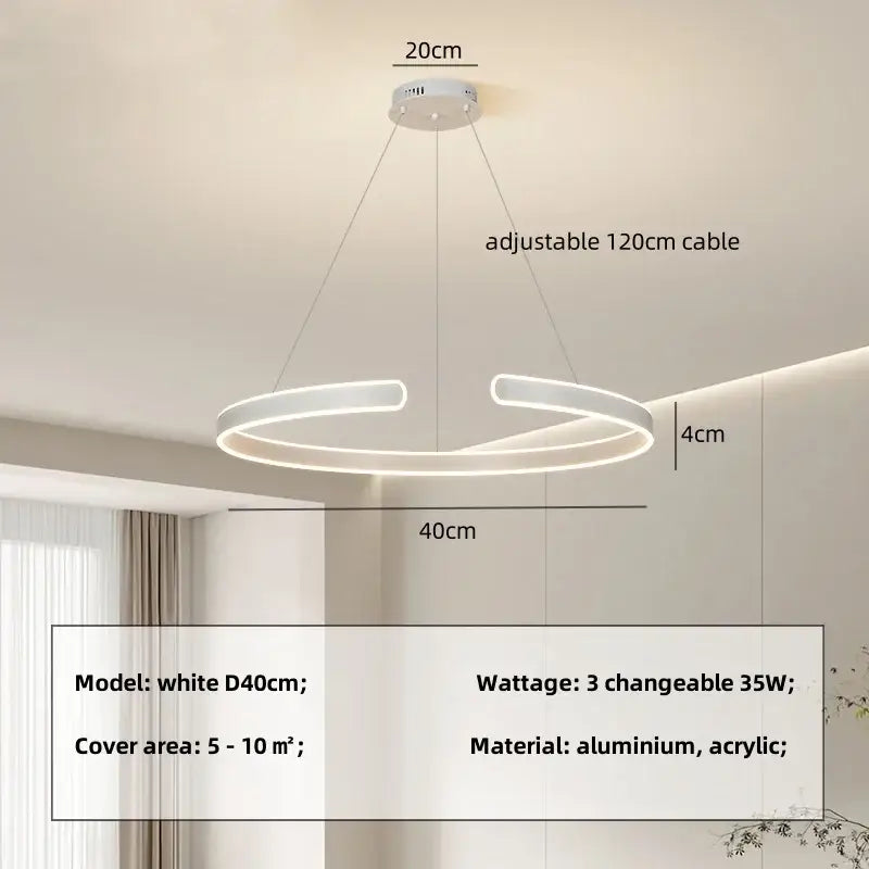 Modern black decorbites circle pendant chandelier with white LED light featuring aluminum and acrylic for living room decor