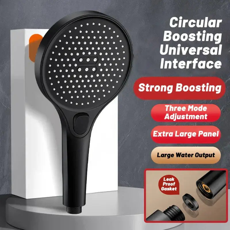 Modern black circular high pressure shower head with multiple spray holes for strong water output by decorbites circular high