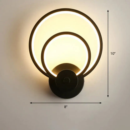 Modern black circular led light fixture with two illuminated concentric rings warm glow for bedroom wall sconce remote control