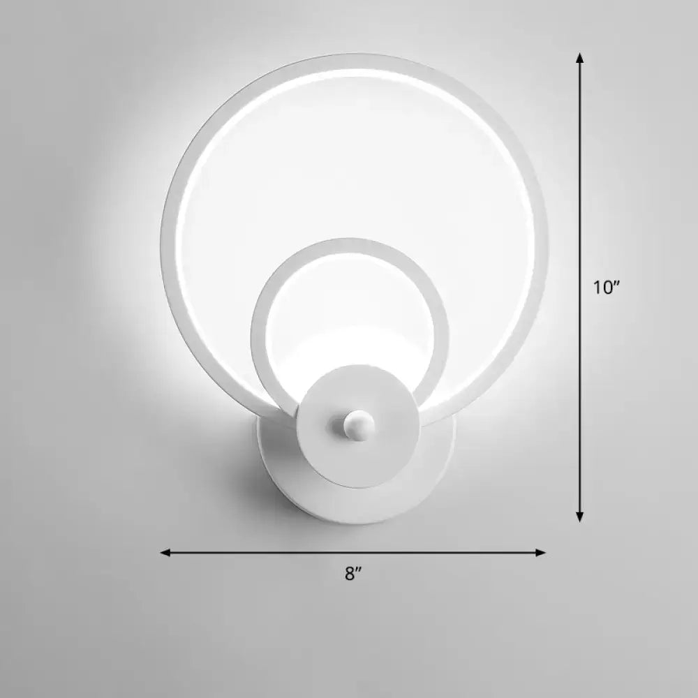 Modern white circular wall sconce with concentric ring design LED light fixture suitable for bedroom with remote control