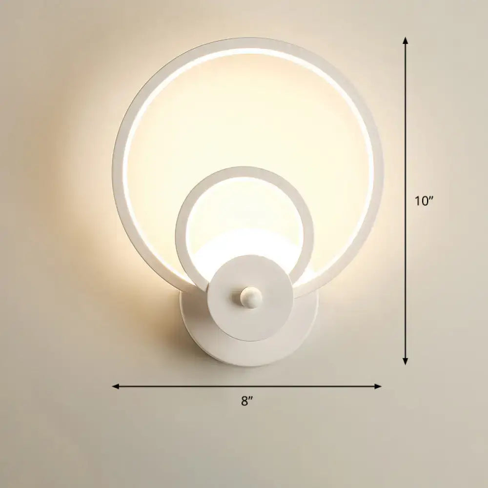 Modern black circular led light fixture with two concentric white rings minimalist wall sconce with remote control