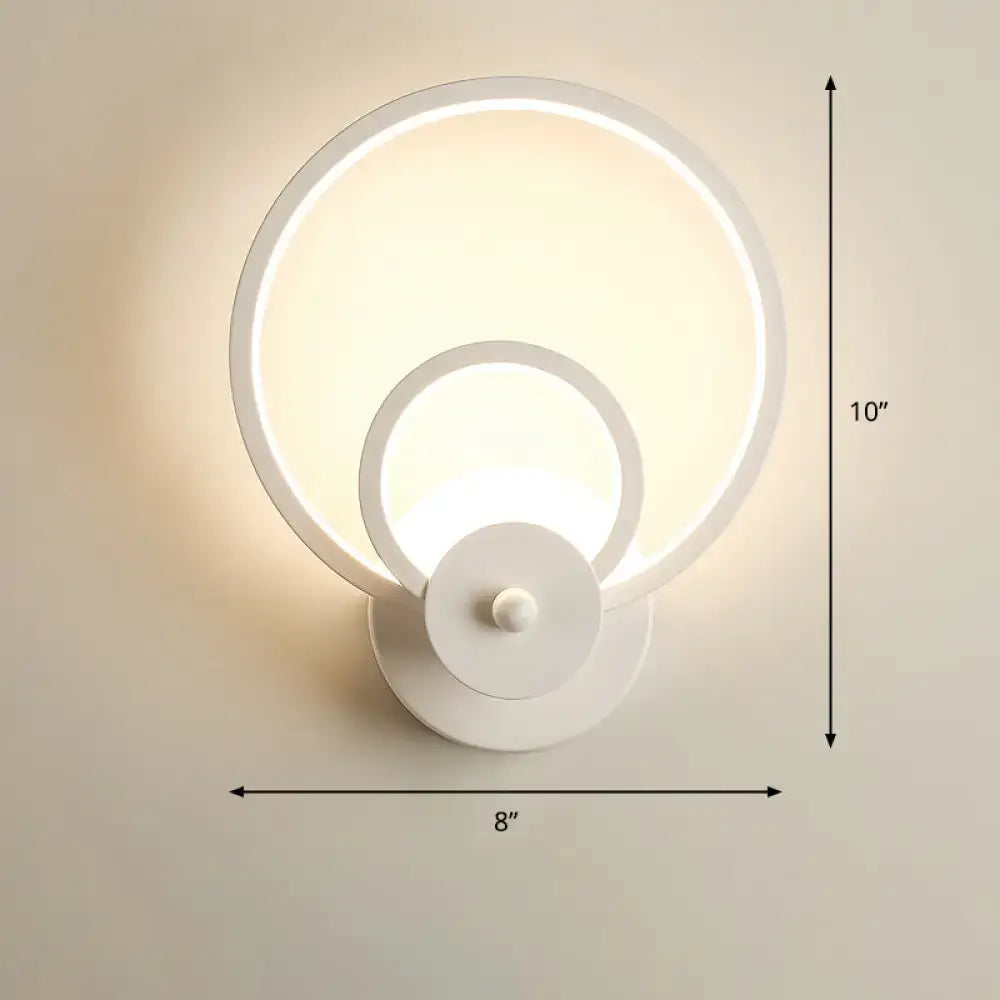 Modern black circular led light fixture with two concentric rings and warm glow for bedroom wall sconce with remote control