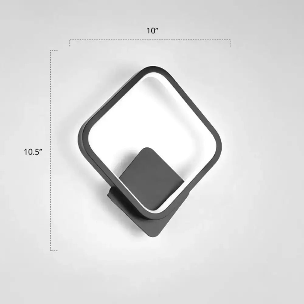 Modern black-framed square led wall sconce light fixture with sleek minimalist design and illuminated white panel inches high