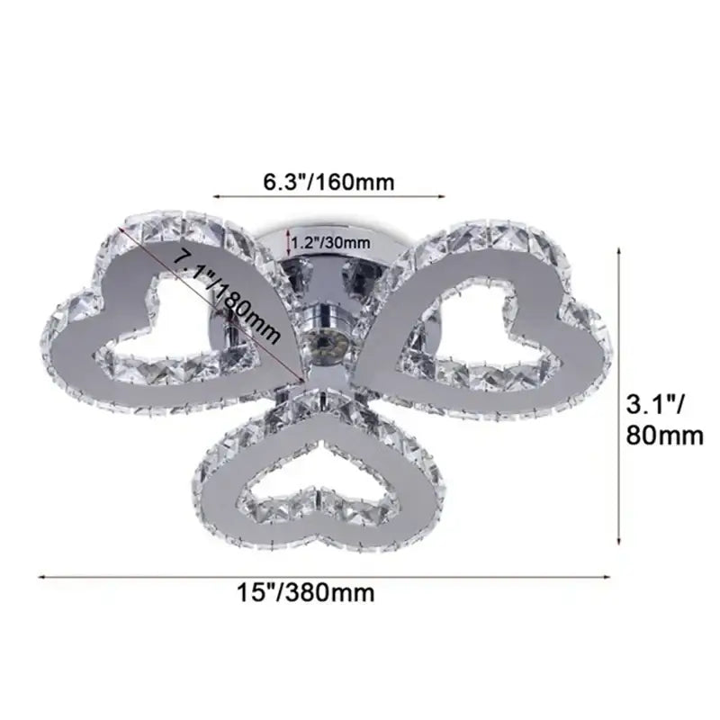 Modern black and clear crystal led ceiling chandelier with chrome finish and heart-shaped crystal led ceiling arms decorbites crystal led