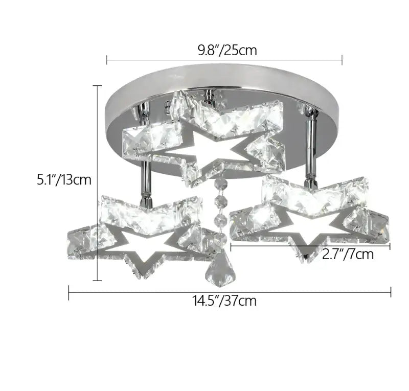 A modern black ceiling chandelier with chrome base and decorbites crystal led star-shaped elements for living room decor
