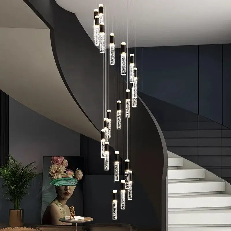 Modern black and clear decorbites crystal chandelier with cylindrical pendants and black accents for living room light