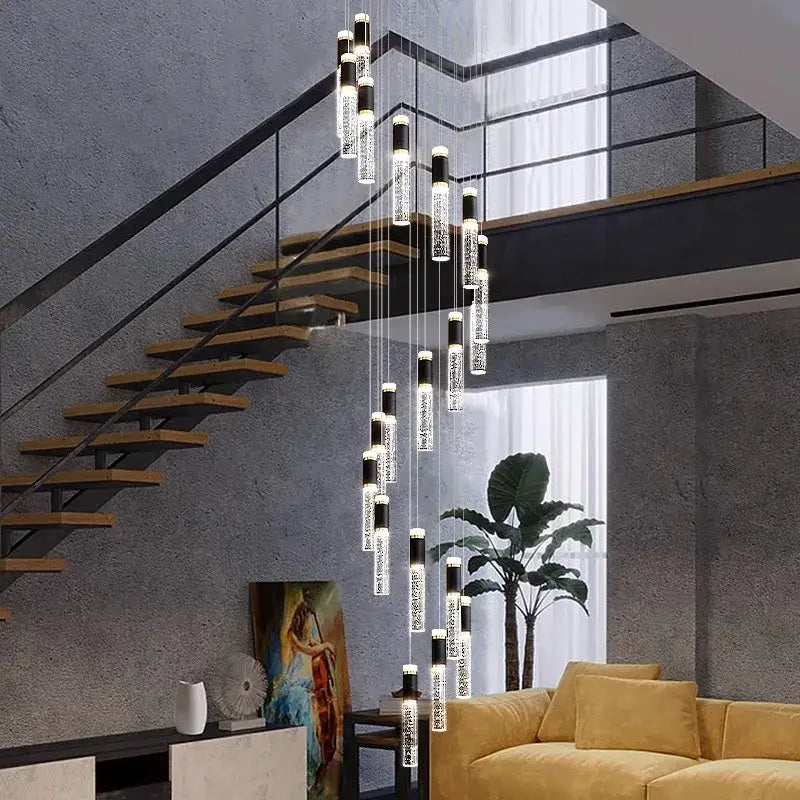 Modern black and clear decorbites crystal chandelier with glass cylinders and black accents for living room light