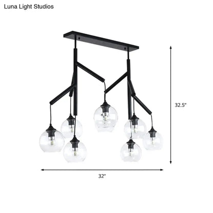 Black metal pendant light with five clear glass globe shades suitable for 110v-120v ultra-modern ceiling fixture