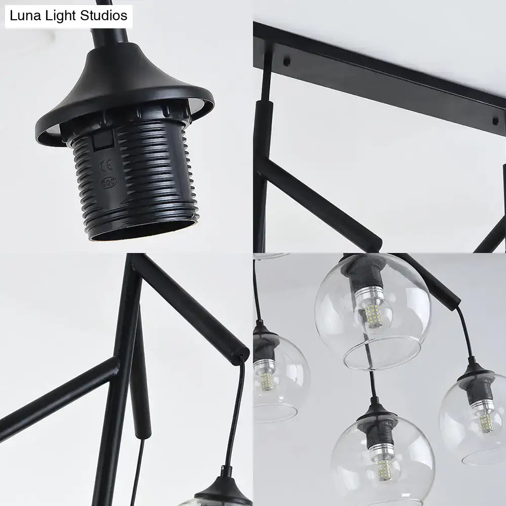 Decorbites ultra-modern black metal pendant light with clear glass globe shades and led bulbs 110v-120v hanging fixture
