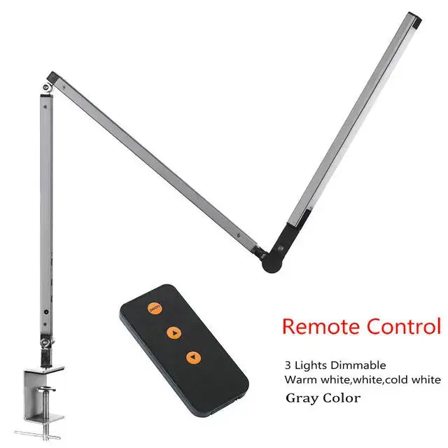 Modern black decorbites clip led desk lamp with adjustable silver arm three dimmable light settings and remote control