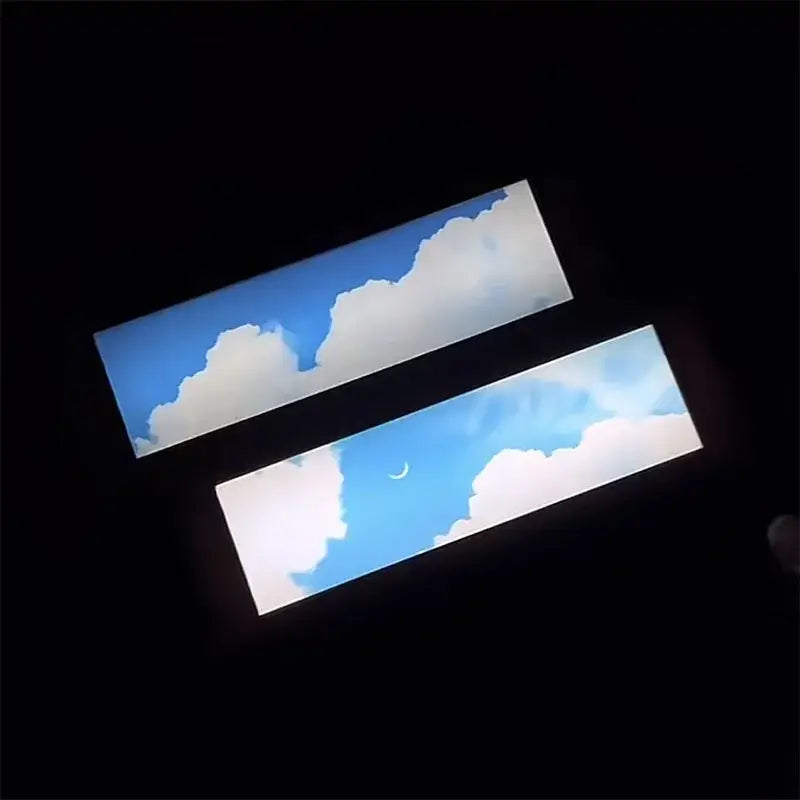 Modern black cloud night light digital display features two illuminated panels showing blue sky clouds and crescent moon decorbites cloud night light