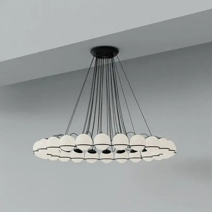 Modern black concentric chandelier with multiple frosted glass shade led spherical globes pendant lights design