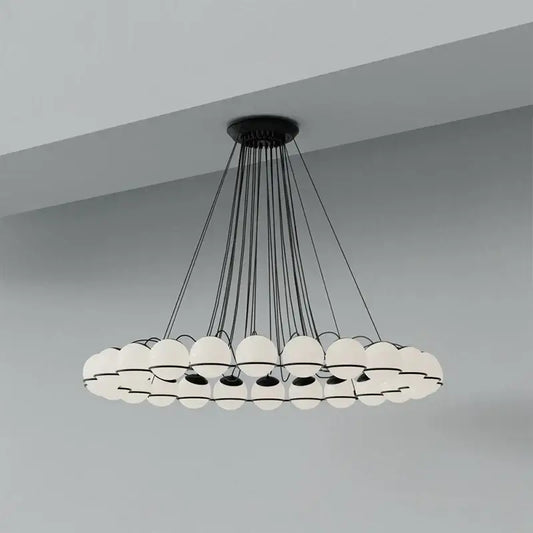 Modern black concentric chandelier with multiple frosted glass shade led spherical globes pendant lights design