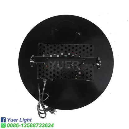Modern black confetti streamer cannon machine with black circular led light fixture and perforated metal housing decorbites confetti streamer