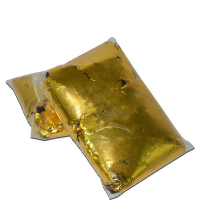 Golden foil sheets in a clear plastic bag for decorbites confetti streamer cannon machine party stage use