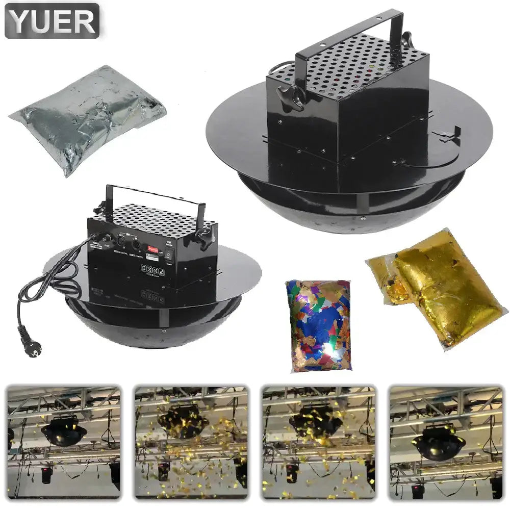 Modern black confetti streamer cannon machine with perforated top and circular base for party stage decorbites confetti streamer